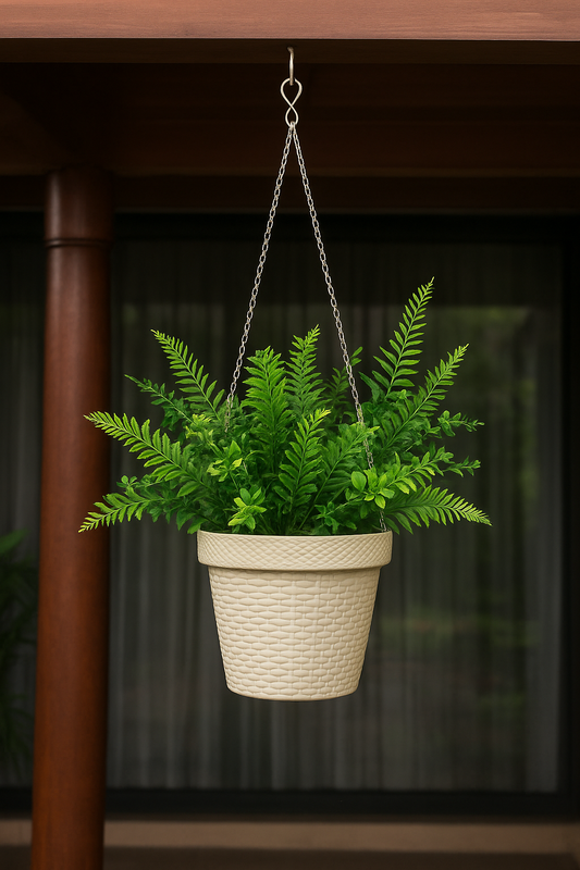 Elegant Artificial Hanging Planter with Green Foliage – Balcony & Indoor Décor