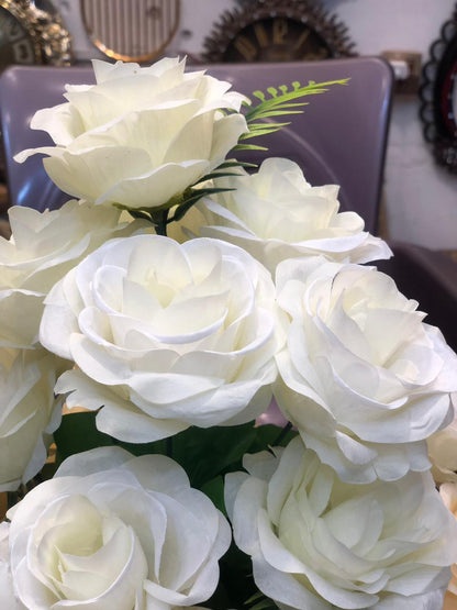 Artificial Peach and White Rose Flower Bouquet in Ceramic Vase – Home & Office Décor