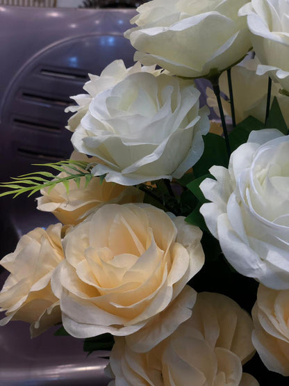 Artificial Peach and White Rose Flower Bouquet in Ceramic Vase – Home & Office Décor