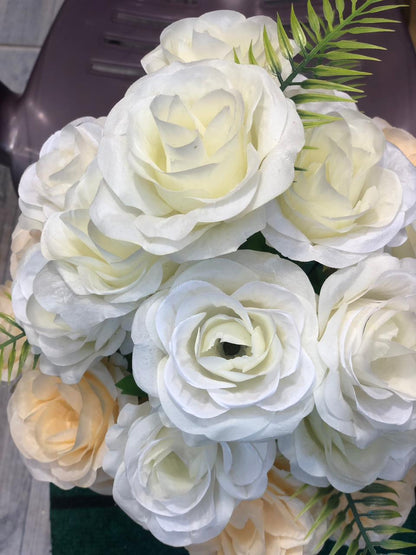 Artificial Peach and White Rose Flower Bouquet in Ceramic Vase – Home & Office Décor