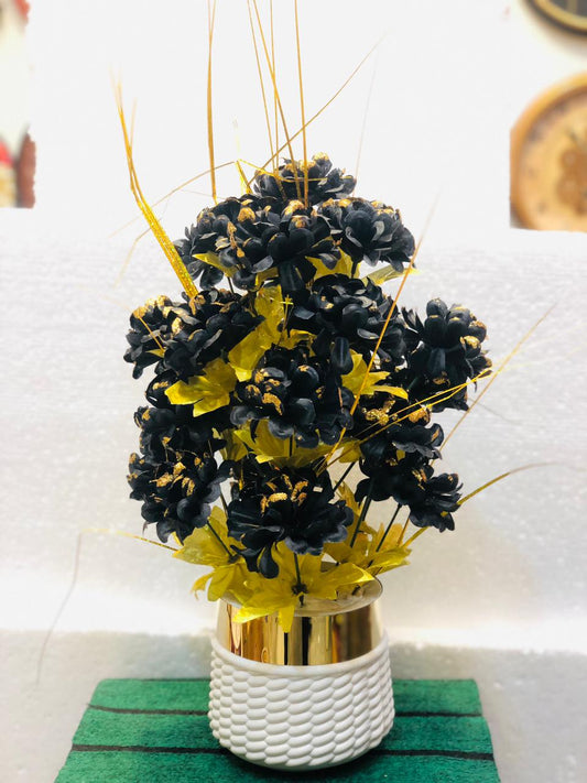 Elegant Black & Gold Artificial Flower Arrangement in Ceramic Vase