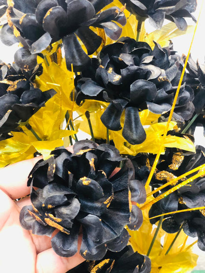 Elegant Black & Gold Artificial Flower Arrangement in Ceramic Vase