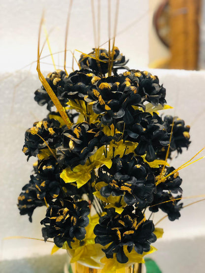 Elegant Black & Gold Artificial Flower Arrangement in Ceramic Vase