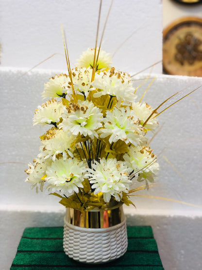 Elegant White & Gold Artificial Flower Arrangement in Ceramic Vase