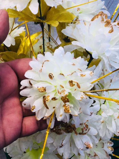Elegant White & Gold Artificial Flower Arrangement in Ceramic Vase