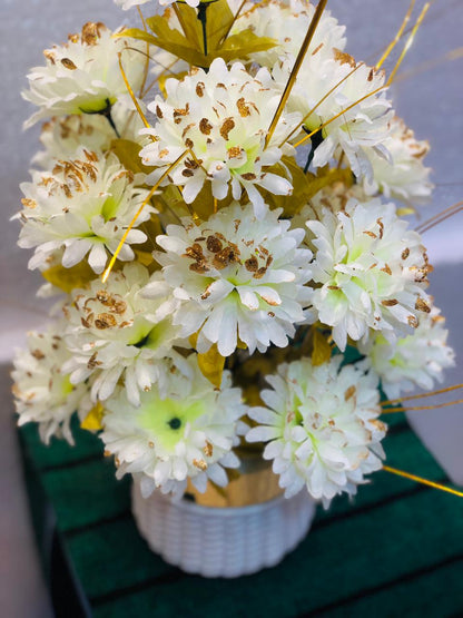 Elegant White & Gold Artificial Flower Arrangement in Ceramic Vase