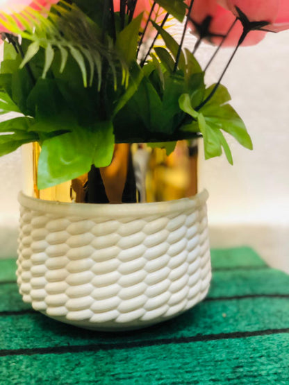 Artificial Pink Rose Flower Bouquet in Unbreakable Plastic Pot – Home & Office Décor