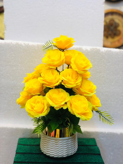 Artificial Yellow Rose Flower Bouquet in Unbreakable Plastic Pot – Home & Office Décor