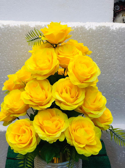 Artificial Yellow Rose Flower Bouquet in Unbreakable Plastic Pot – Home & Office Décor