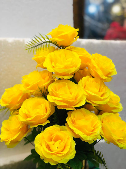Artificial Yellow Rose Flower Bouquet in Unbreakable Plastic Pot – Home & Office Décor