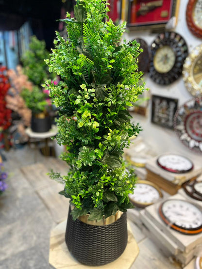 Artificial Green Plant in Black & Gold Pot (43 Inches)