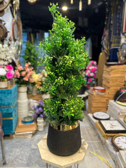 Artificial Green Plant in Black & Gold Pot (43 Inches)