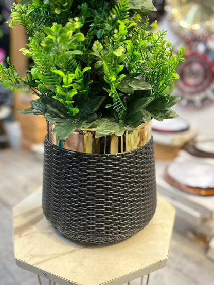Artificial Green Plant in Black & Gold Pot (43 Inches)