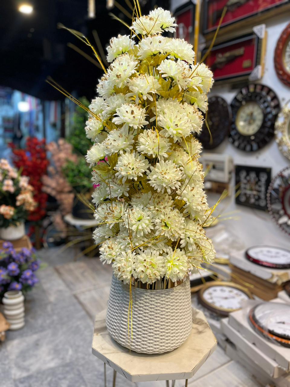 🌼 Tall White Artificial Flower Arrangement in Textured Vase (43 Inches)