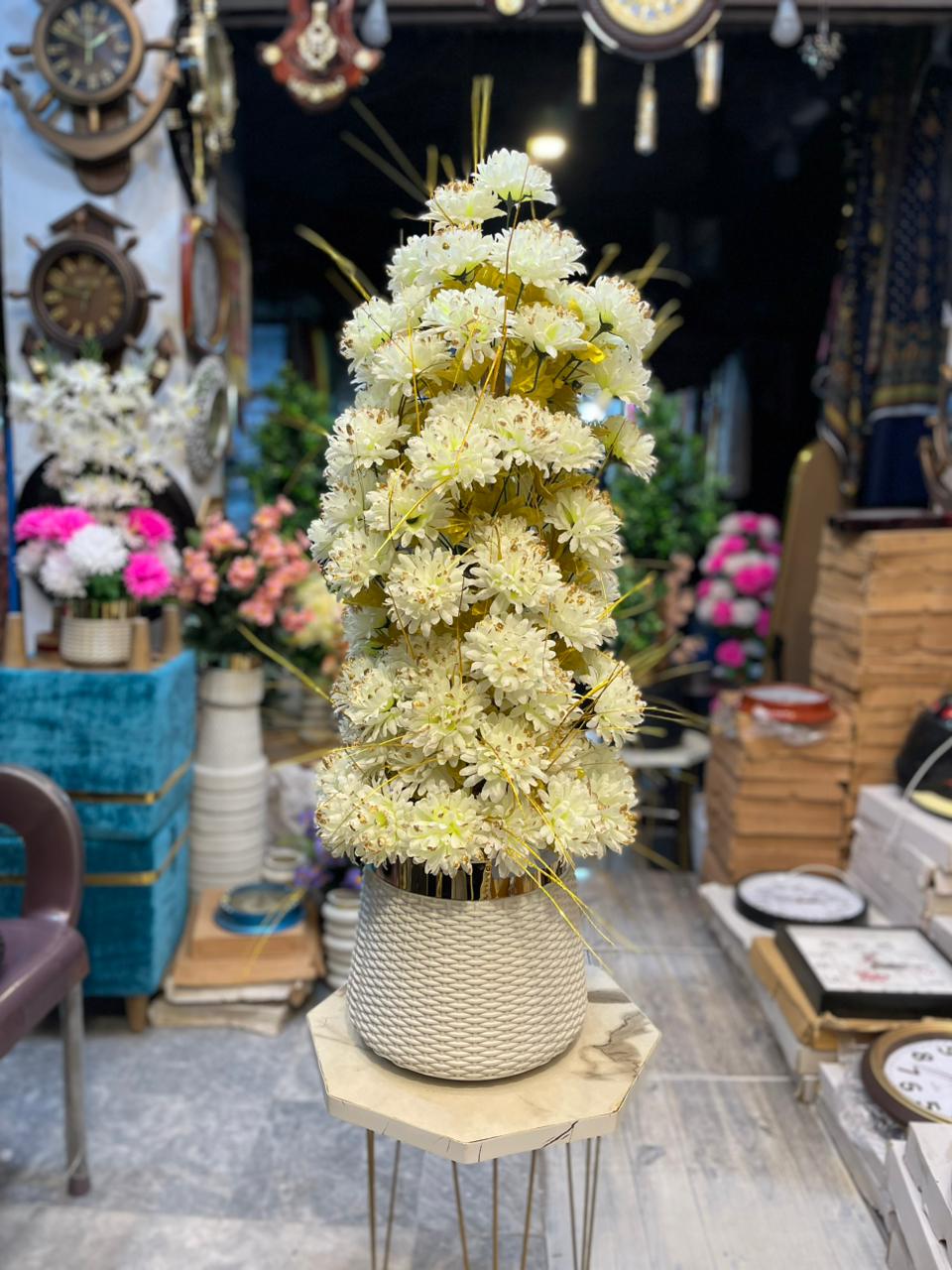 🌼 Tall White Artificial Flower Arrangement in Textured Vase (43 Inches)