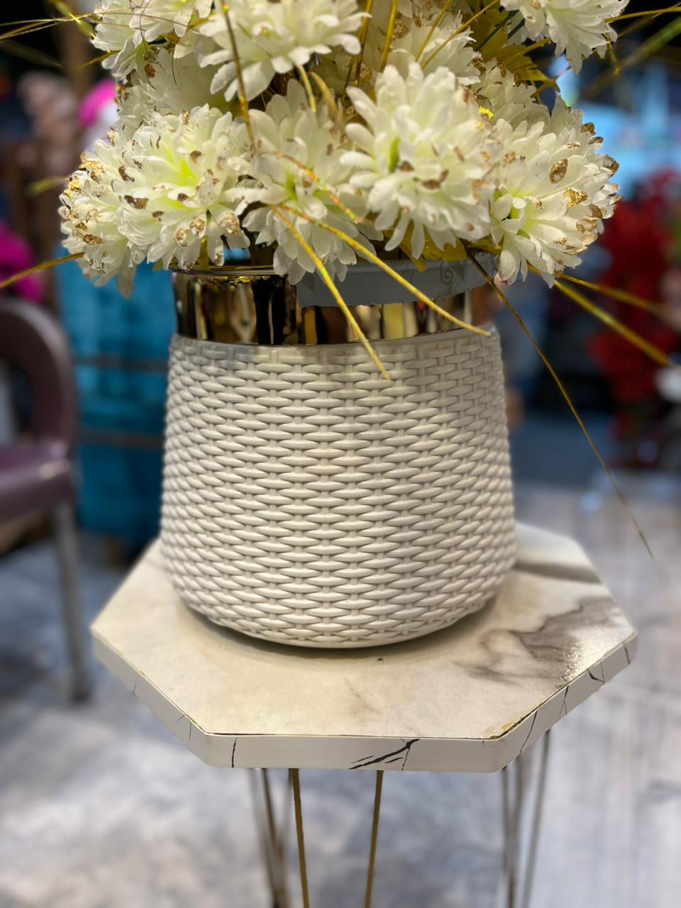 🌼 Tall White Artificial Flower Arrangement in Textured Vase (43 Inches)