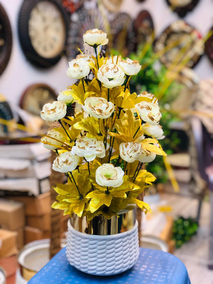 Gold & White Artificial Flower Table Arrangement (20 Inches)