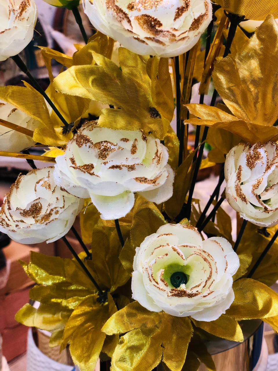 Gold & White Artificial Flower Table Arrangement (20 Inches)