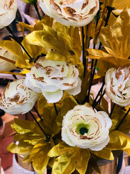 Gold & White Artificial Flower Table Arrangement (20 Inches)