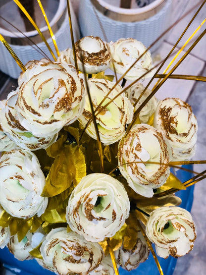 Gold & White Artificial Flower Table Arrangement (20 Inches)