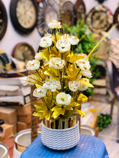 Gold & White Artificial Flower Table Arrangement (20 Inches)