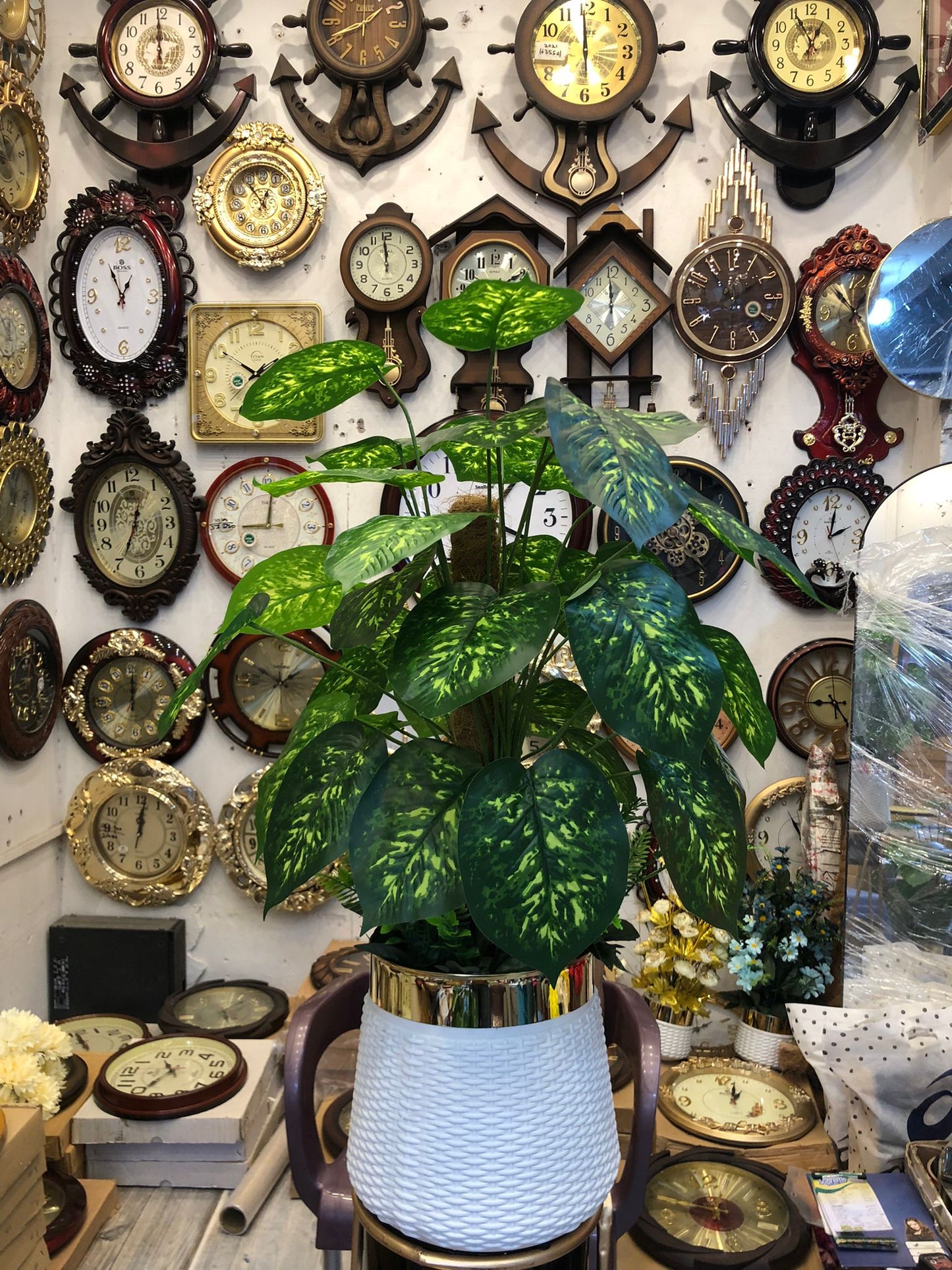 36-Leaf Artificial Green Plant with White & Gold Pot – 3.5ft Tall Faux Indoor Decor for Home, Office & Living Room