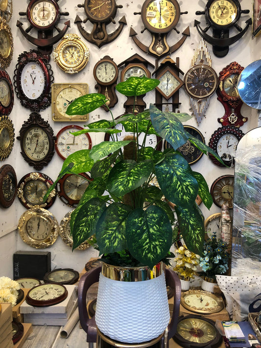 36-Leaf Artificial Green Plant with White & Gold Pot – 3.5ft Tall Faux Indoor Decor for Home, Office & Living Room