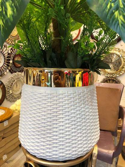 36-Leaf Artificial Green Plant with White & Gold Pot – 3.5ft Tall Faux Indoor Decor for Home, Office & Living Room