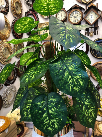 36-Leaf Artificial Green Plant with White & Gold Pot – 3.5ft Tall Faux Indoor Decor for Home, Office & Living Room