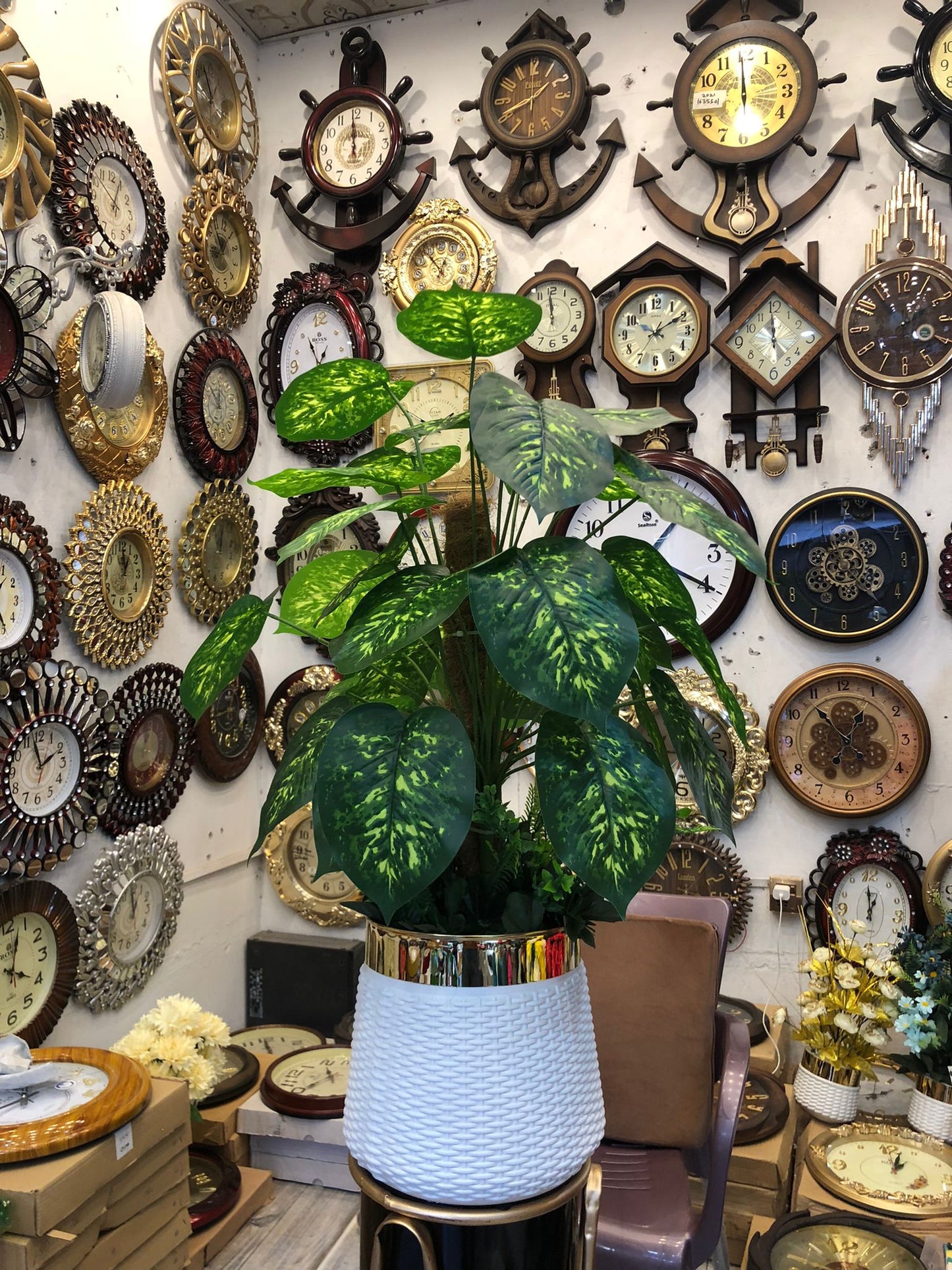 36-Leaf Artificial Green Plant with White & Gold Pot – 3.5ft Tall Faux Indoor Decor for Home, Office & Living Room