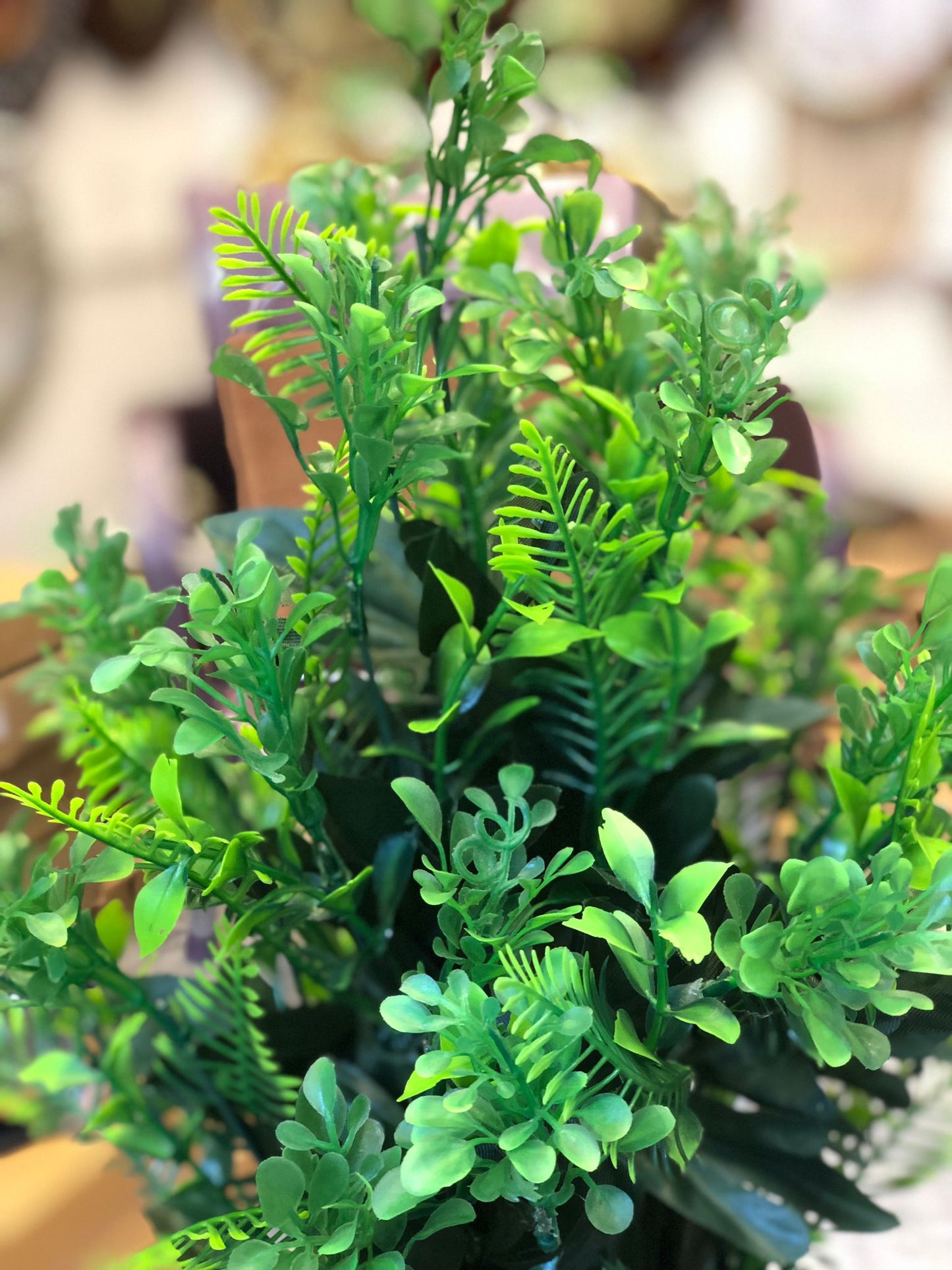 Artificial Green Plant in White & Gold Pot – Realistic Faux Décor for Home & Office