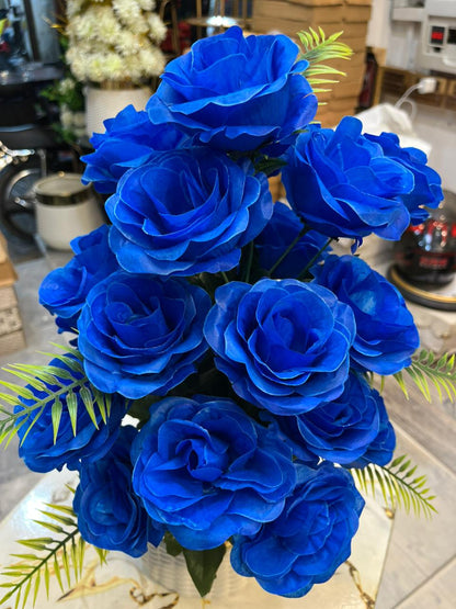 Artificial Blue Rose Flower Bouquet in Unbreakable Plastic Pot – Home & Office Décor