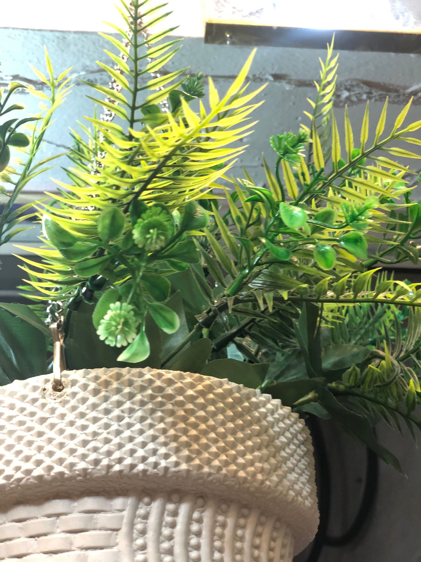 Elegant Artificial Hanging Planter with Green Foliage – Balcony & Indoor Décor