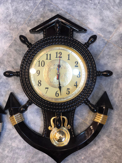 Black Anchor Wall Clock – 21” Nautical Decorative Clock with Gold Accents