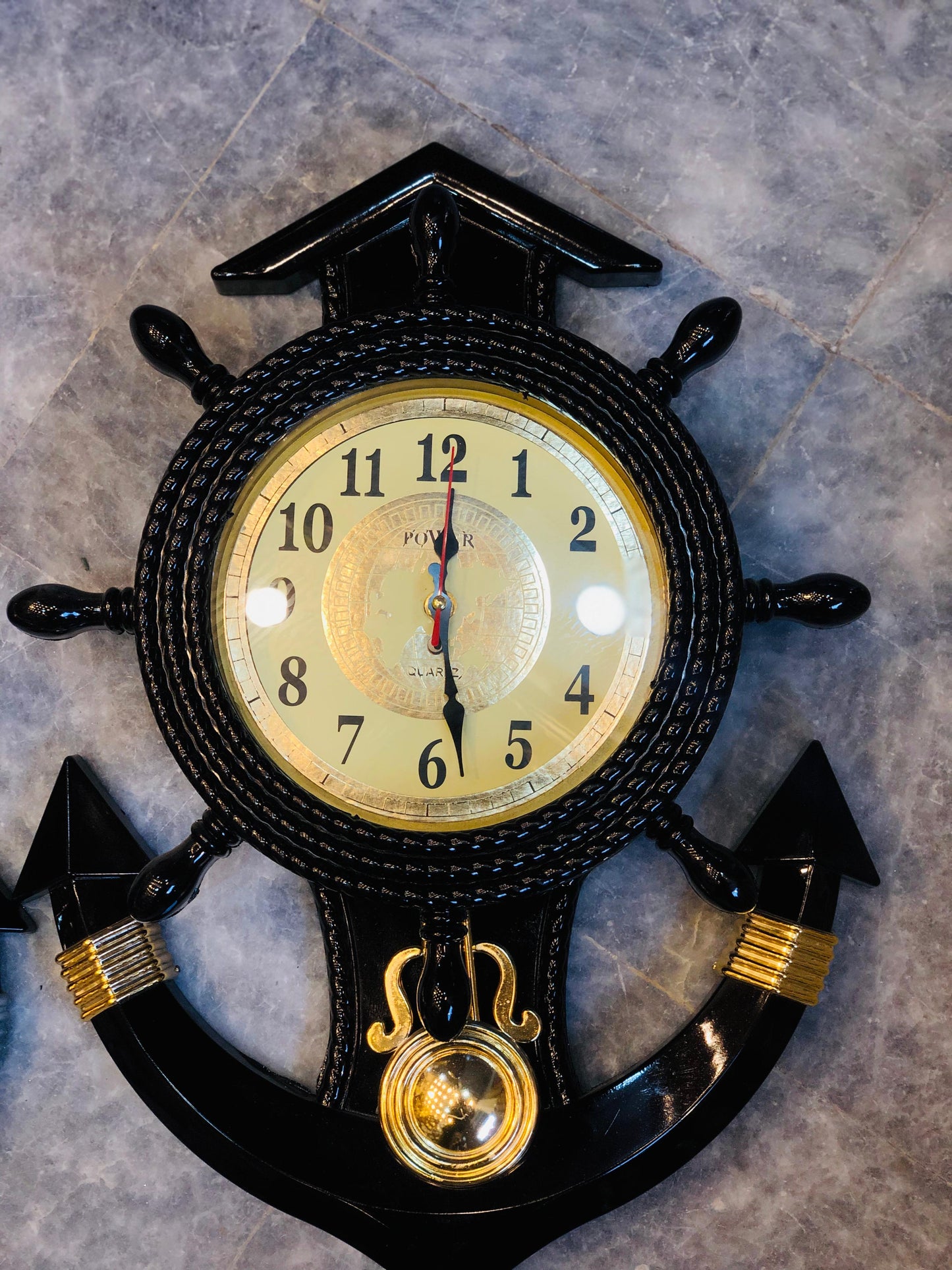 Black Anchor Wall Clock – 21” Nautical Decorative Clock with Gold Accents