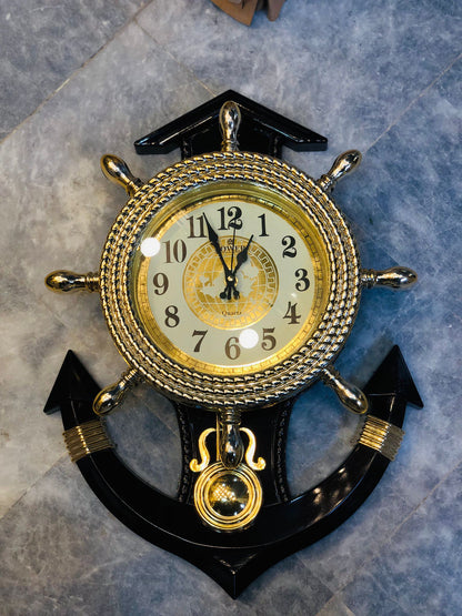 Luxury Anchor Wall Clock – 21” Black & Gold Nautical Decorative Clock
