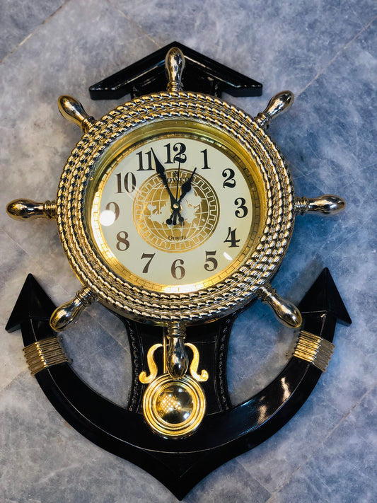 Luxury Anchor Wall Clock – 21” Black & Gold Nautical Decorative Clock