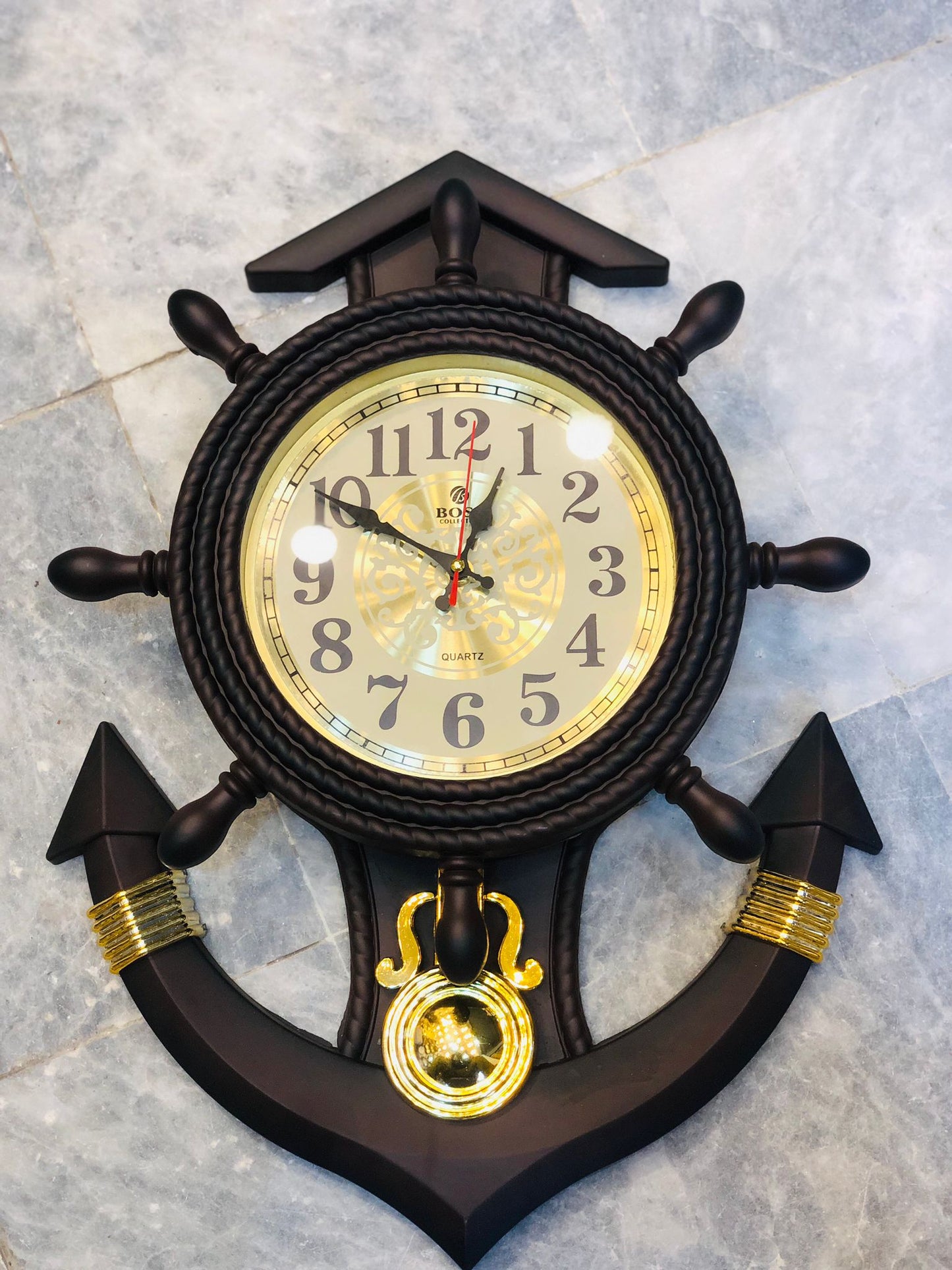 Matte Black Anchor Wall Clock – 21” Nautical Decorative Clock with Gold Accents
