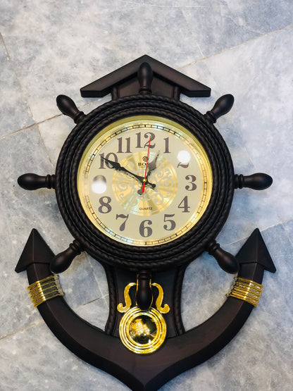 Matte Black Anchor Wall Clock – 21” Nautical Decorative Clock with Gold Accents