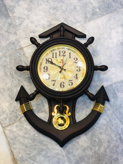 Matte Black Anchor Wall Clock – 21” Nautical Decorative Clock with Gold Accents