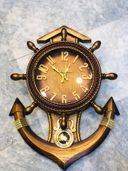 Vintage Anchor Wall Clock – 21” Nautical Wooden-Look Decorative Clock