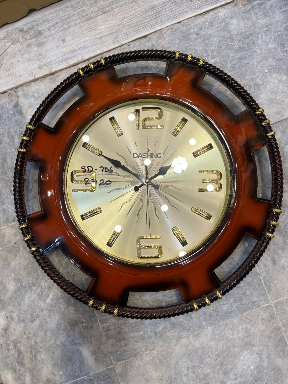 Modern Brown & Gold Wall Clock – 18” Decorative Round Clock