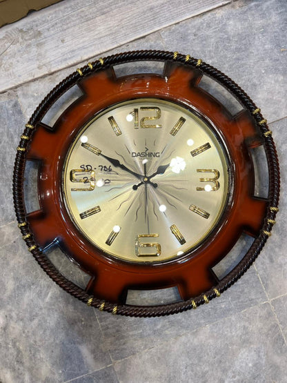 Modern Brown & Gold Wall Clock – 18” Decorative Round Clock