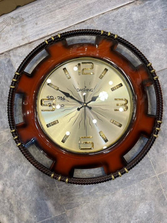 Modern Brown & Gold Wall Clock – 18” Decorative Round Clock