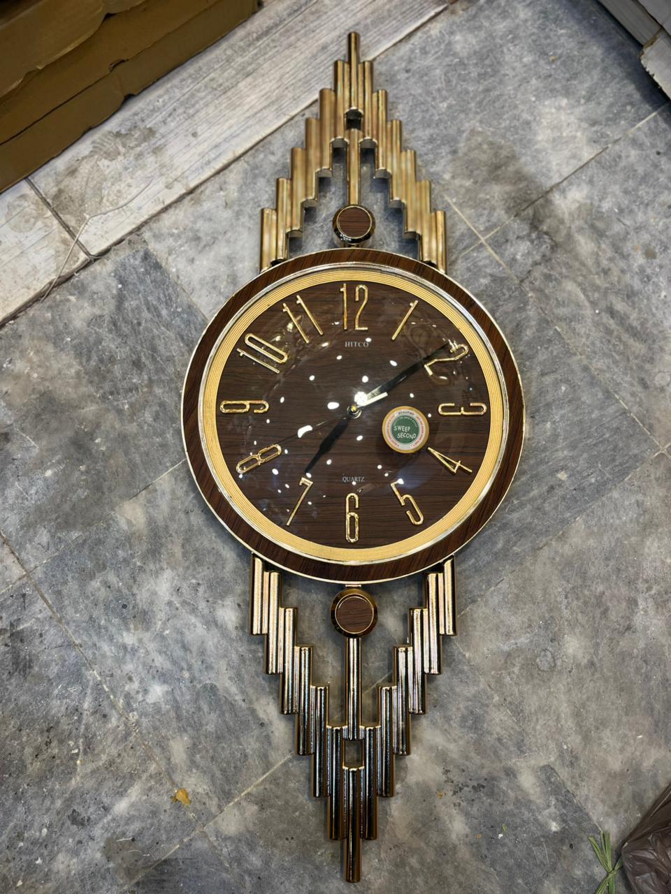 Modern Luxury Wall Clock 30"–  Gold & Brown Geometric Design | Battery Operated Decorative Wall Clock