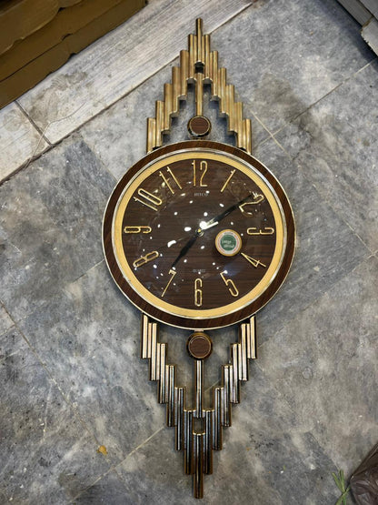 Modern Luxury Wall Clock 30"–  Gold & Brown Geometric Design | Battery Operated Decorative Wall Clock