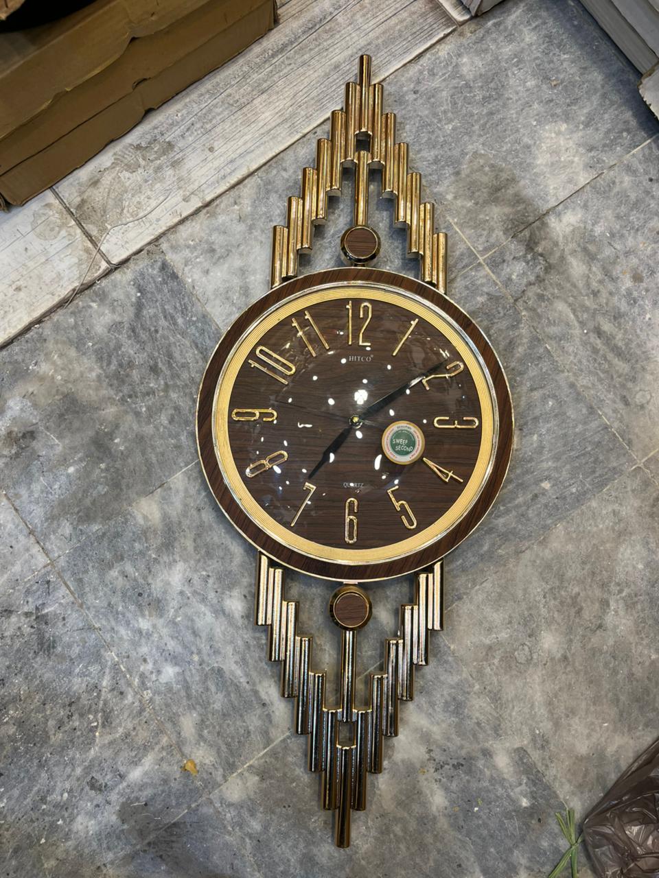 Modern Luxury Wall Clock 30"–  Gold & Brown Geometric Design | Battery Operated Decorative Wall Clock