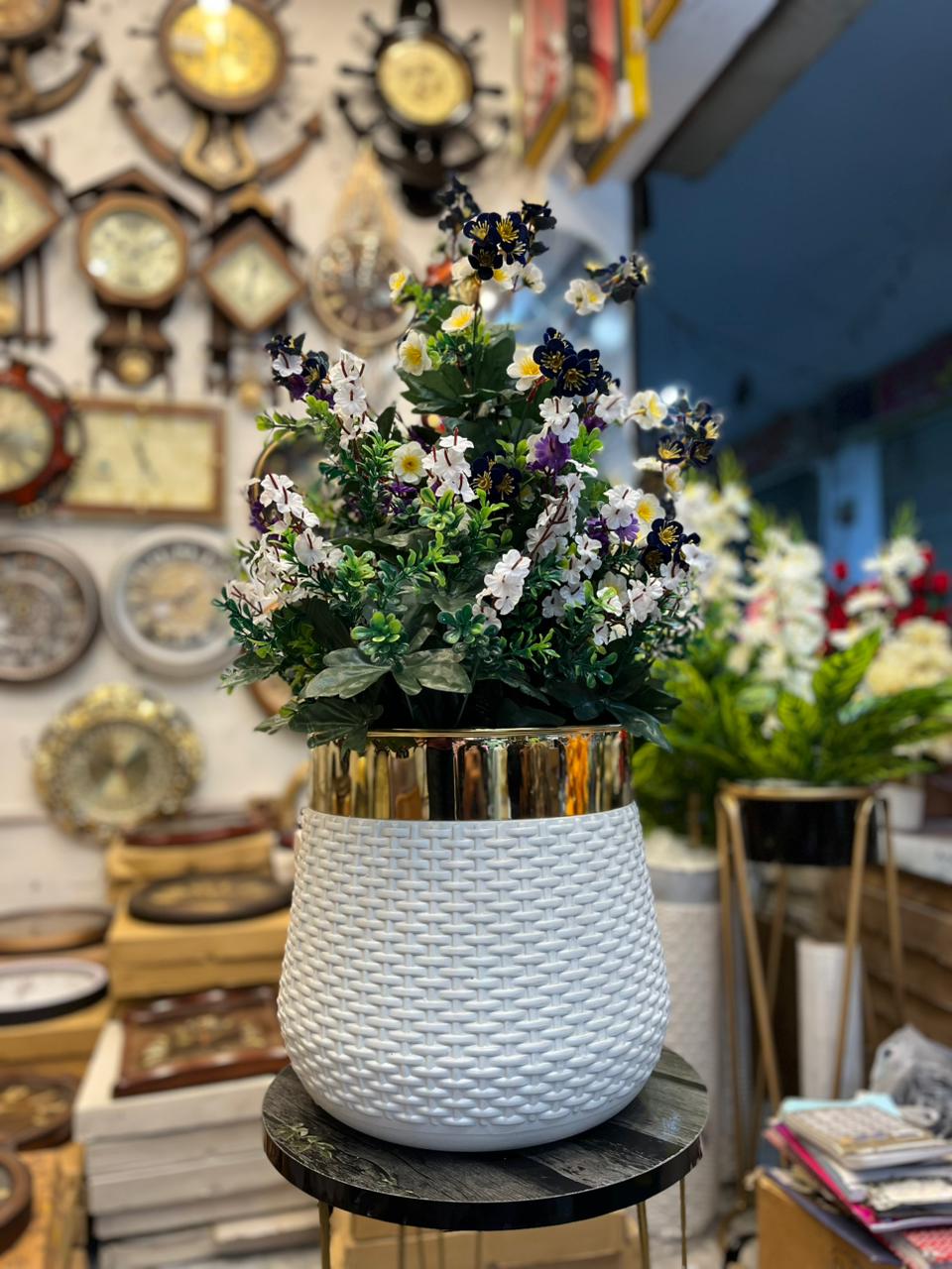 Luxury Artificial Flower Arrangement in White & Gold Pot – 30” Tall Unbreakable Plastic Vase with 100 Premium Blooms