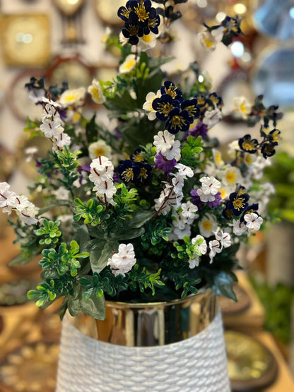 Luxury Artificial Flower Arrangement in White & Gold Pot – 30” Tall Unbreakable Plastic Vase with 100 Premium Blooms