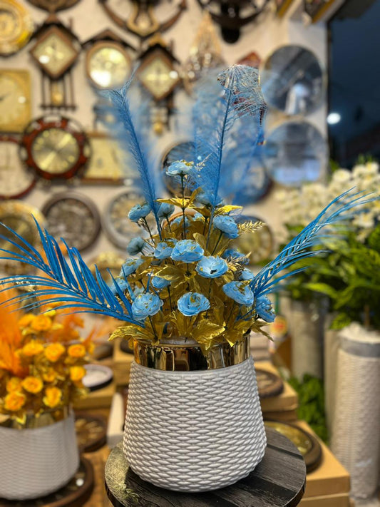 Premium Artificial Flower Arrangement in White & Gold Pot – 28” Elegant Decor with 36 Blooms & Feather Stem for Home, Office & Showrooms